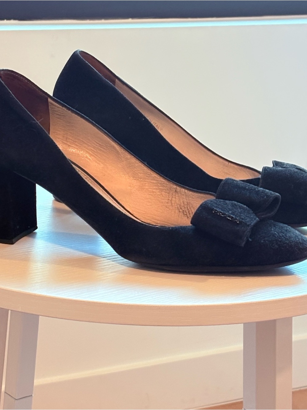 Prada Black Suede Bow Block-Heel Pumps